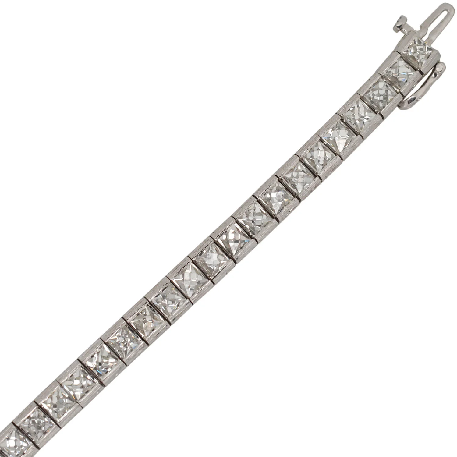 Custom Art Deco Style Platinum + French Cut Diamond Line Bracelet 20.90ctw - Image 3
