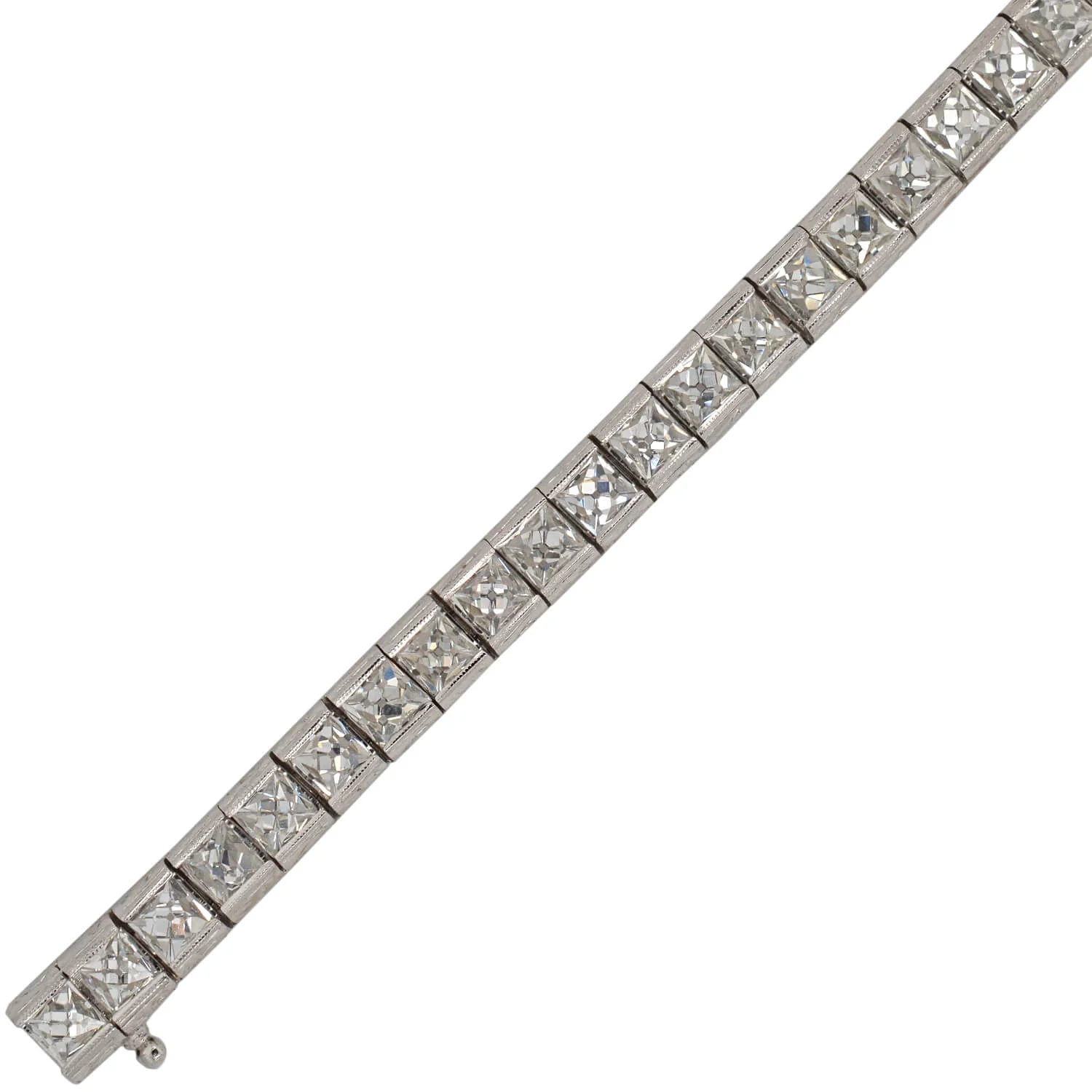 Custom Art Deco Style Platinum + French Cut Diamond Line Bracelet 20.90ctw - Image 4
