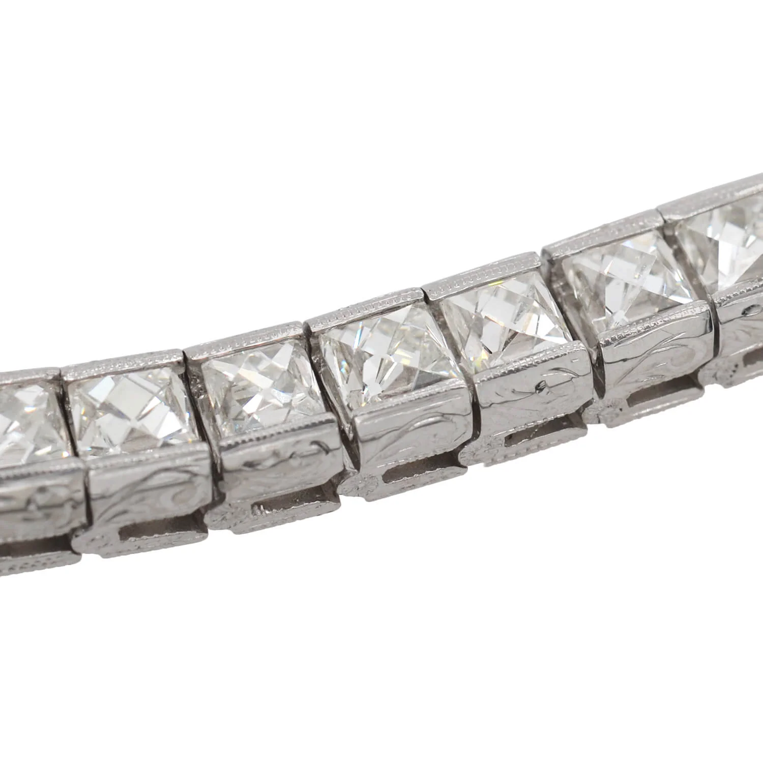 Custom Art Deco Style Platinum + French Cut Diamond Line Bracelet 20.90ctw - Image 5