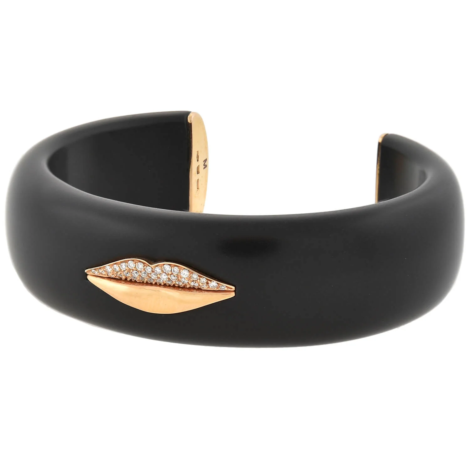 G. BVLGARI Vintage 18kt Rose Gold + Jet "Enigma" Diamond Lips Cuff Bracelet - Image 4