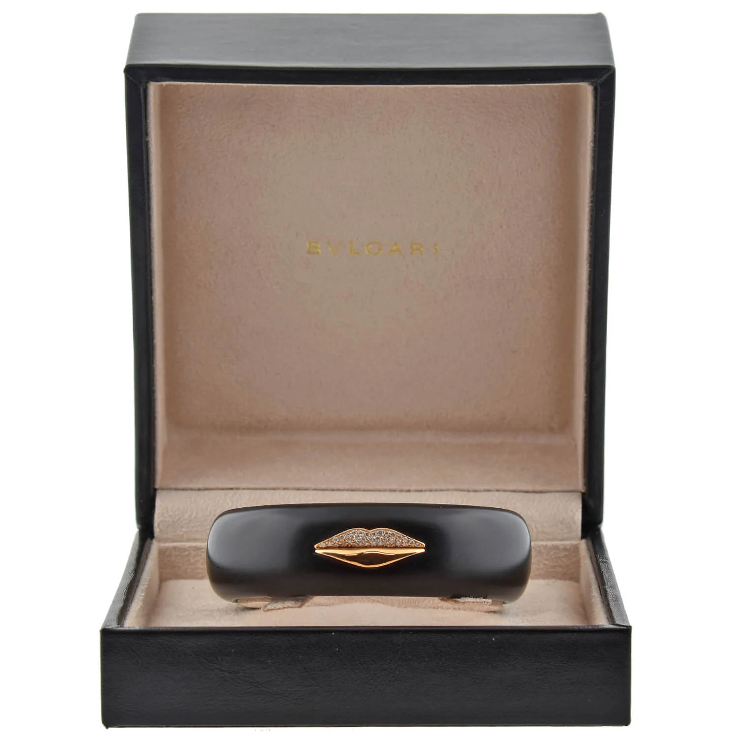 G. BVLGARI Vintage 18kt Rose Gold + Jet "Enigma" Diamond Lips Cuff Bracelet - Image 7