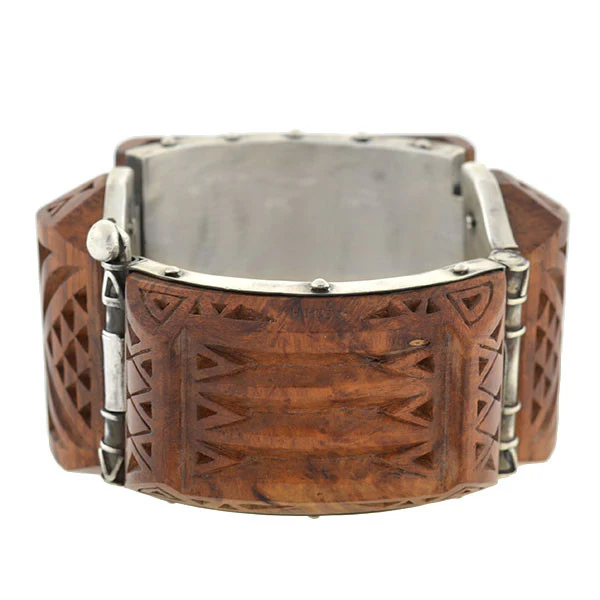 H. KLEISS Art Deco Sterling & Carved Wood Bracelet - Image 5