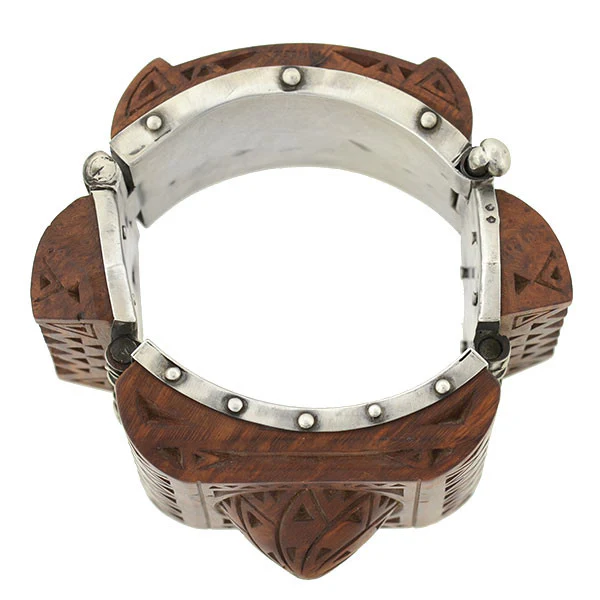 H. KLEISS Art Deco Sterling & Carved Wood Bracelet - Image 6