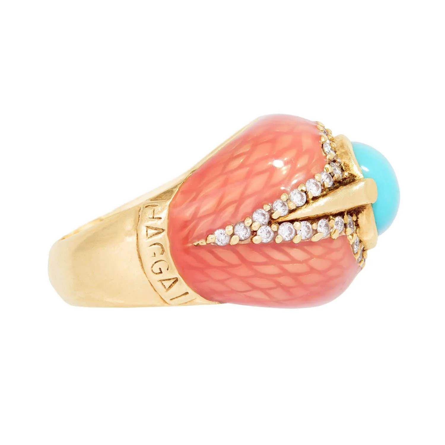 HAGGAI Vintage 14k Turquoise, Diamond, and Enamel Ring - Image 3