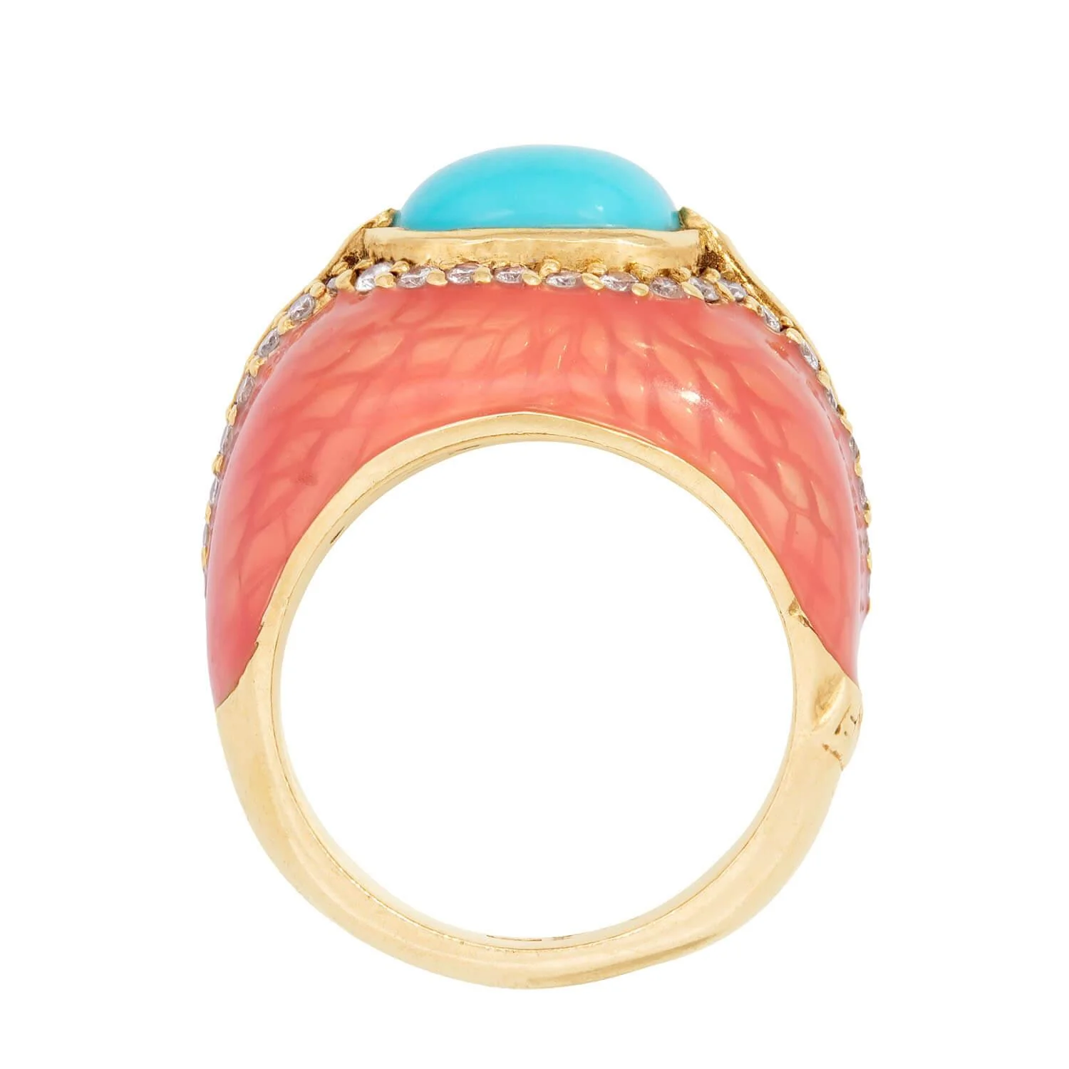 HAGGAI Vintage 14k Turquoise, Diamond, and Enamel Ring - Image 4