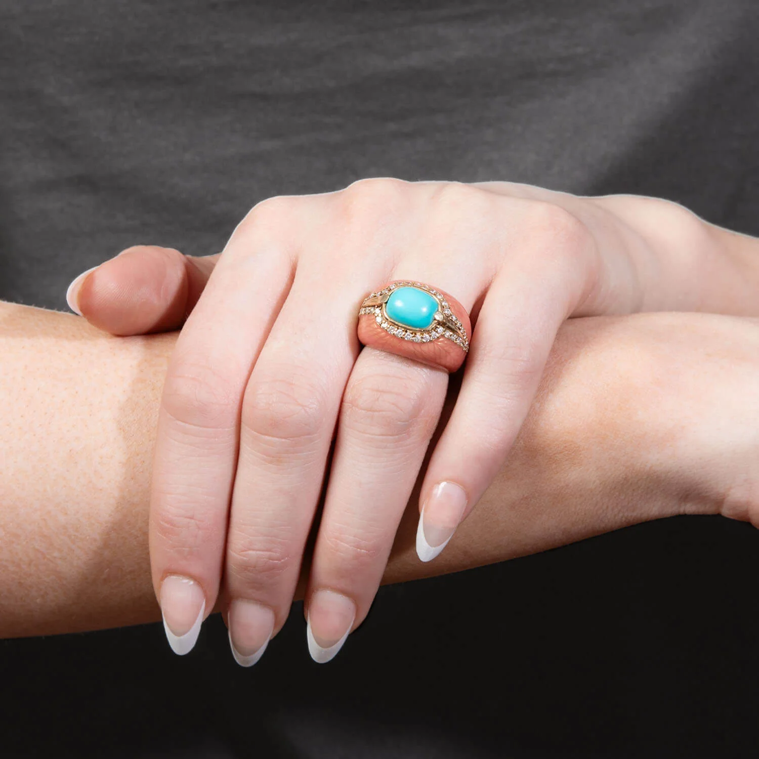 HAGGAI Vintage 14k Turquoise, Diamond, and Enamel Ring - Image 7