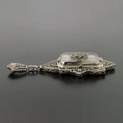 Late Art Deco 14kt Rock Quartz & Cameo Flip Pendant - Image 3