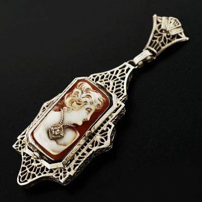 Late Art Deco 14kt Rock Quartz & Cameo Flip Pendant - Image 5