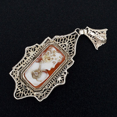 Late Art Deco 14kt Rock Quartz & Cameo Flip Pendant - Image 7