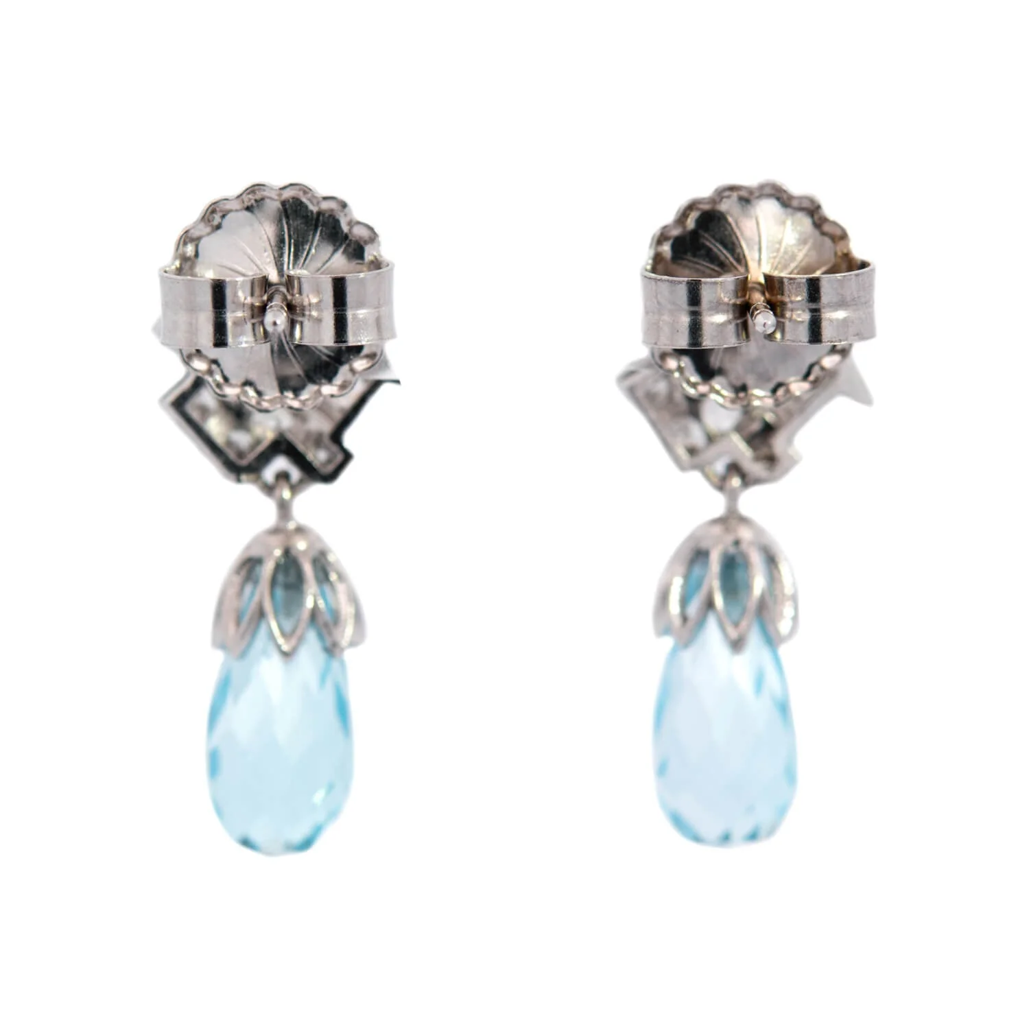 Late Art Deco Platinum Aquamarine Briolette + Diamond Earrings - Image 3
