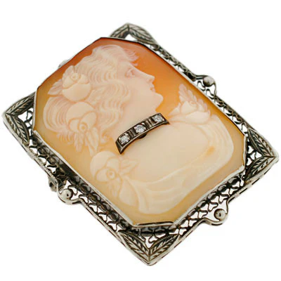 Late Victorian 14kt Diamond Carved Cameo Pin/Pendant - Image 3