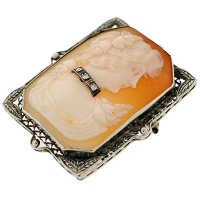 Late Victorian 14kt Diamond Carved Cameo Pin/Pendant - Image 4