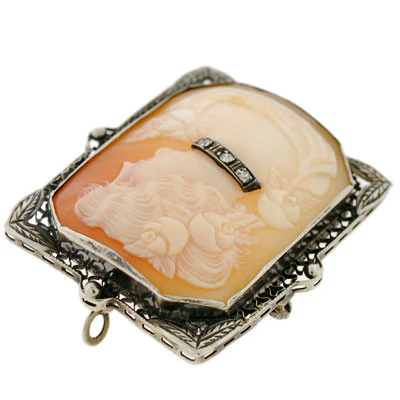 Late Victorian 14kt Diamond Carved Cameo Pin/Pendant - Image 5