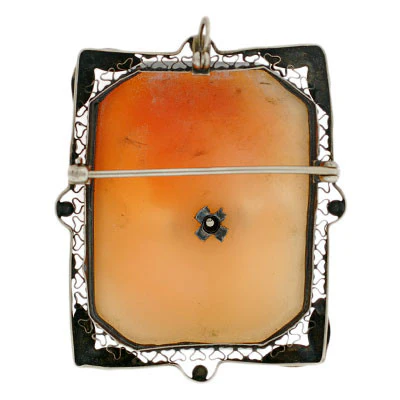 Late Victorian 14kt Diamond Carved Cameo Pin/Pendant - Image 6