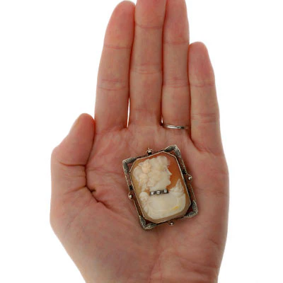 Late Victorian 14kt Diamond Carved Cameo Pin/Pendant - Image 8