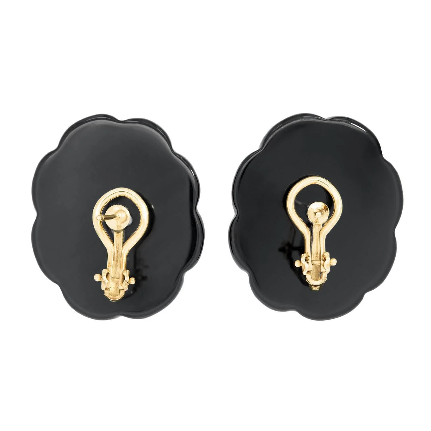 Retro 14k Onyx and Tiger's Eye Flower Earrings - Image 3
