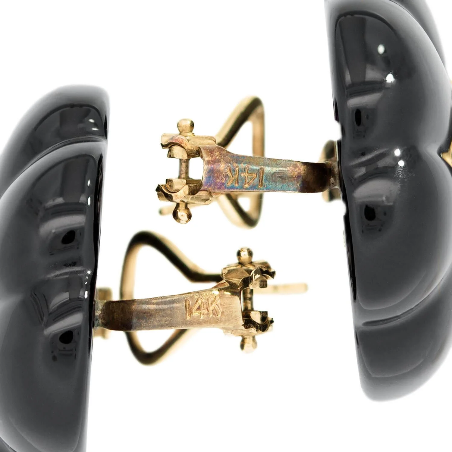 Retro 14k Onyx and Tiger's Eye Flower Earrings - Image 4