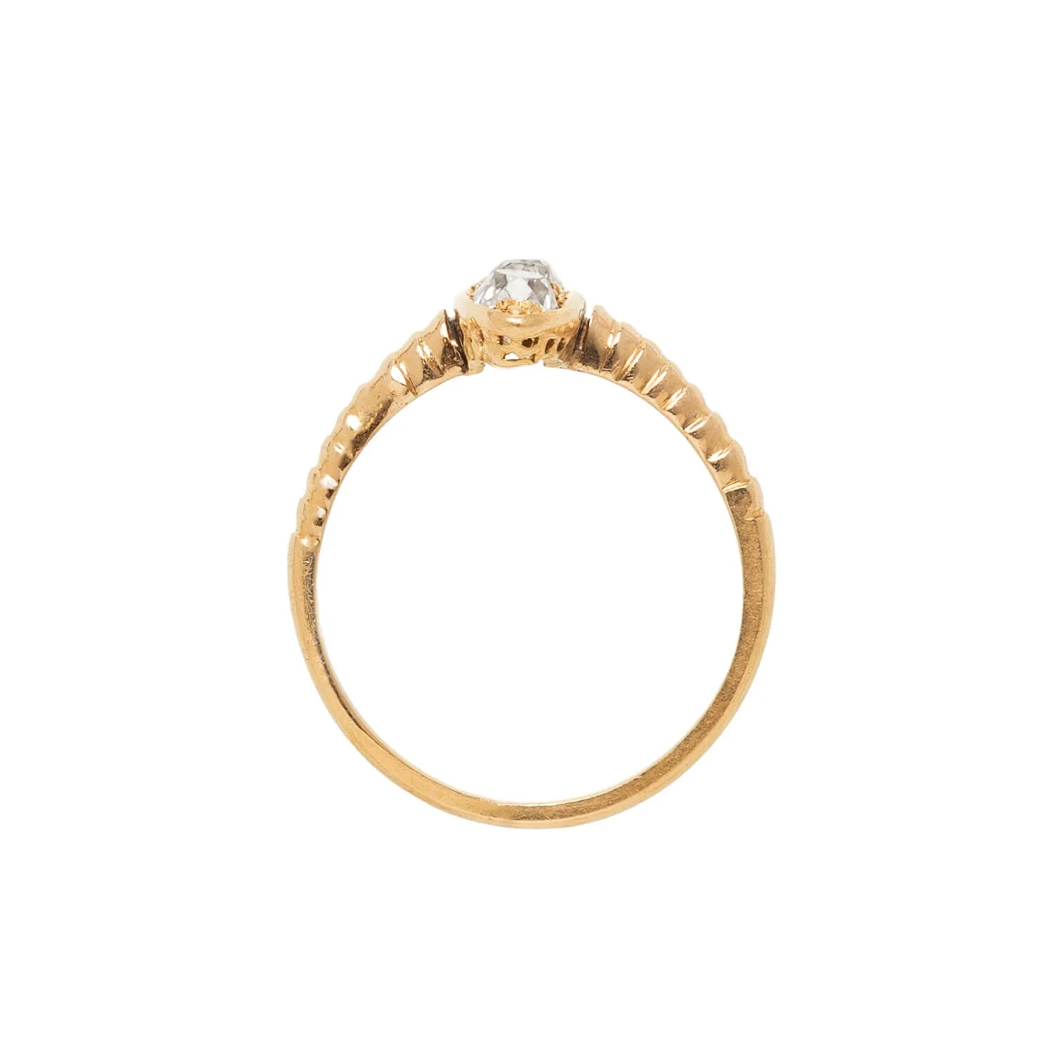 Retro 18k Mine Cut Diamond Three-Stone Navette Ring .65ctw - Image 3