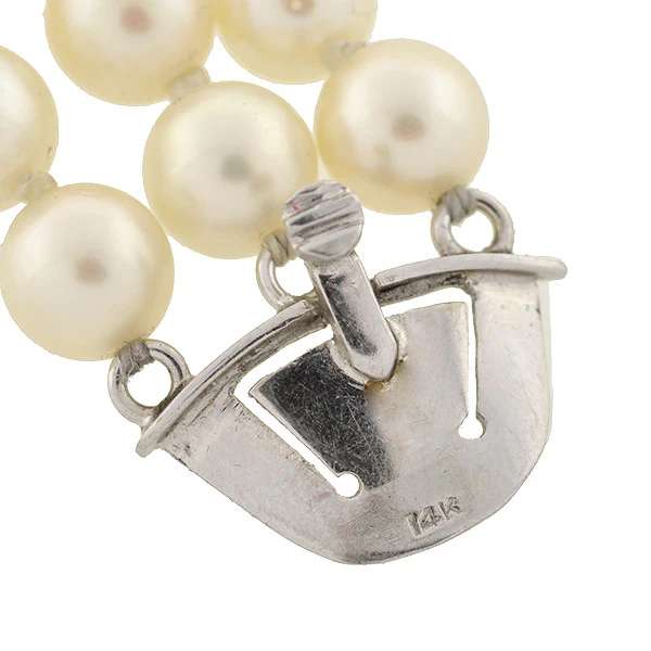 Retro 14kt 3-Strand Pearl & Diamond Bracelet - Image 6