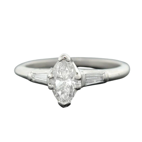 Retro Platinum Marquise Diamond Ring 0.84ct - Image 3
