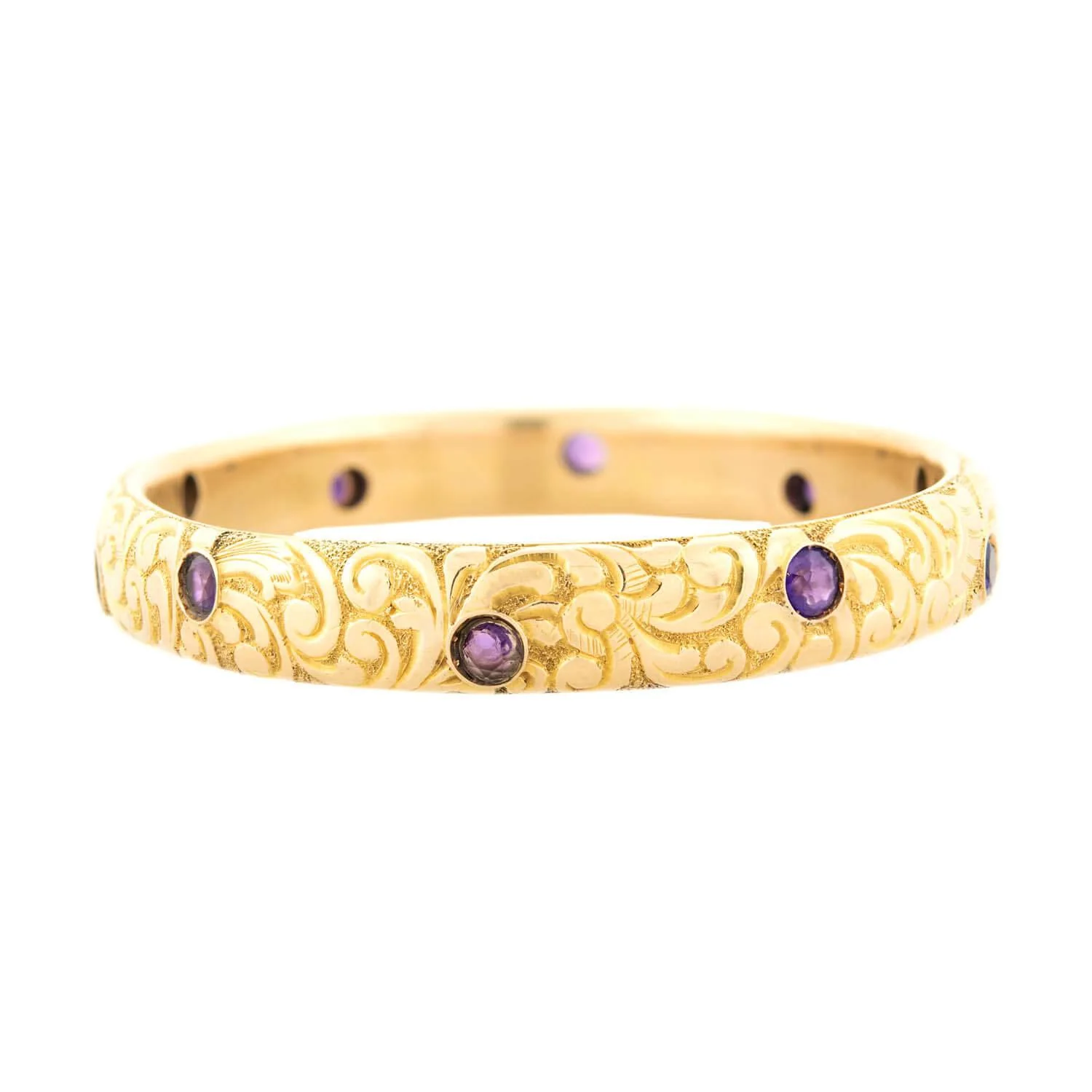 Victorian 14k Amethyst Carved Scrolling Motif Bracelet - Image 3