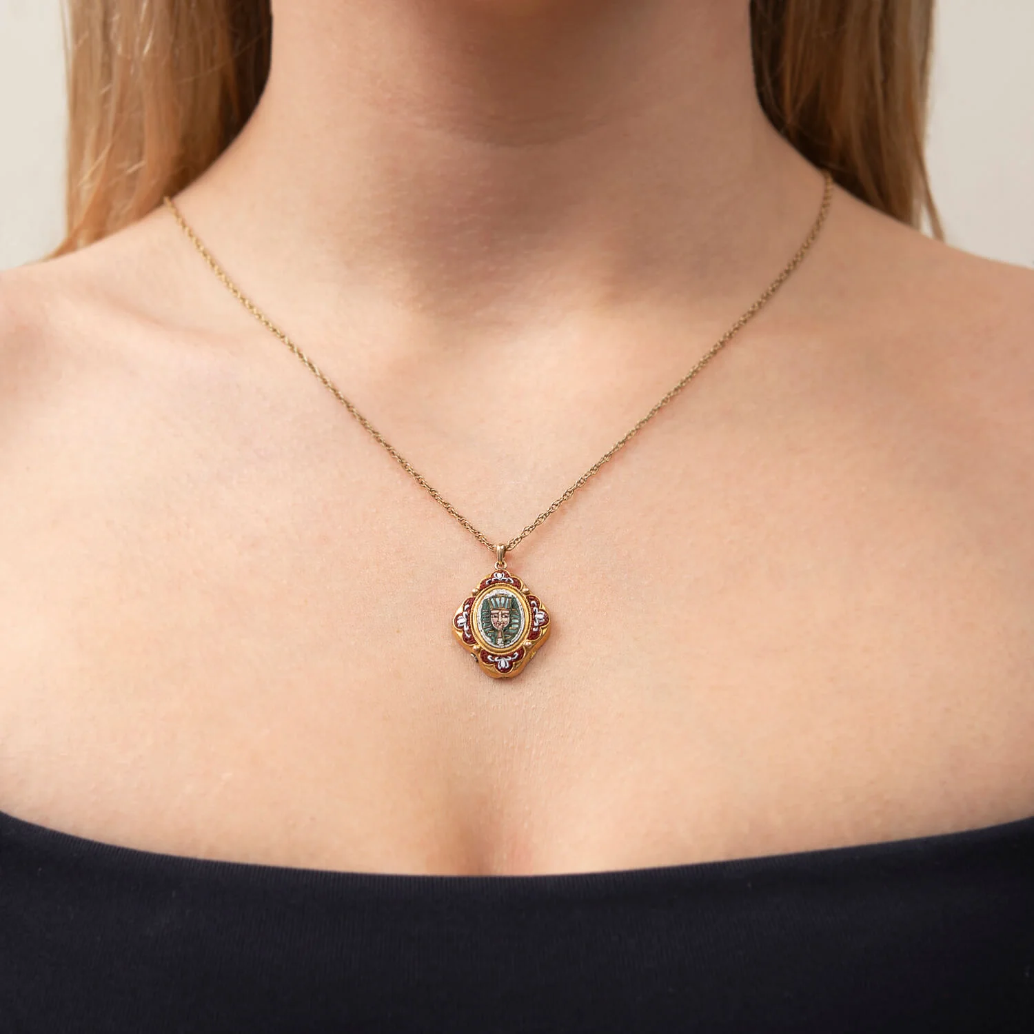 Victorian 14k Micro Mosaic Egyptian Pharaoh Pendant - Image 4