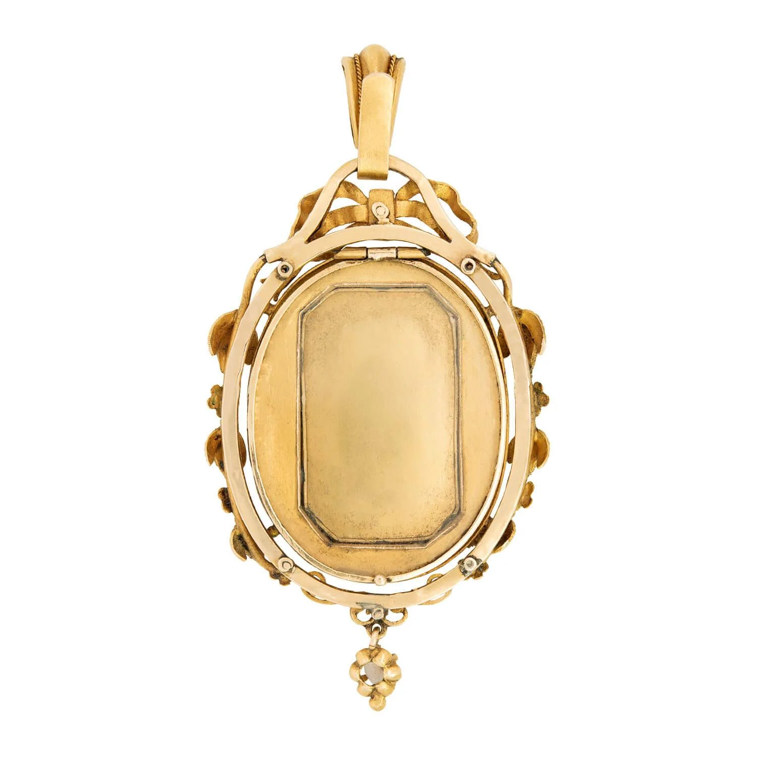 Victorian 14k Pearl Painted Enamel Cherub Locket Pendant - Image 3