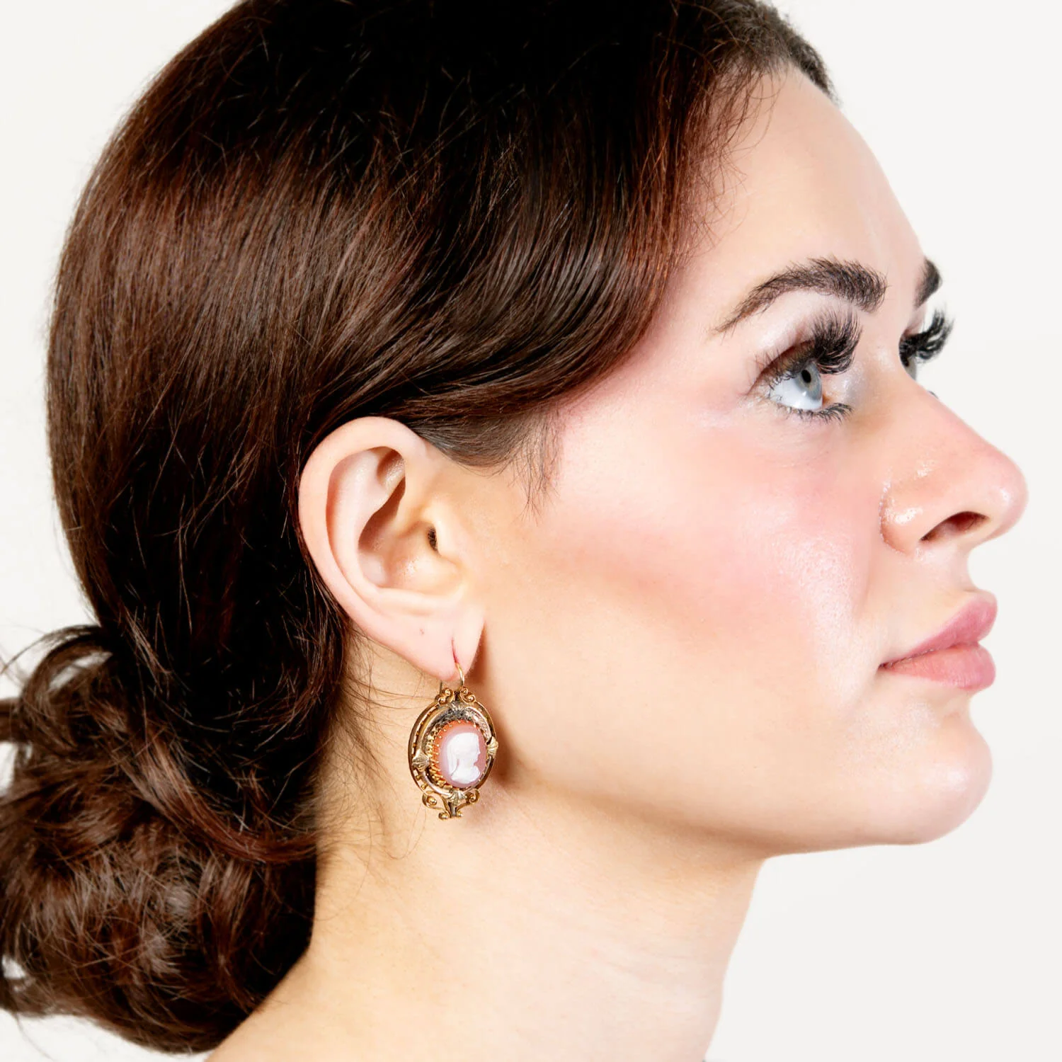 Victorian 14k Sardonyx Hardstone Lady Faces Cameo Earrings - Image 4