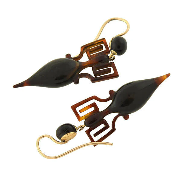 Victorian 14kt Carved Tortoise Shell Urn Earrings - Image 4