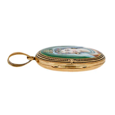 Victorian 14kt Diamond & Enamel Portrait Locket - Image 4