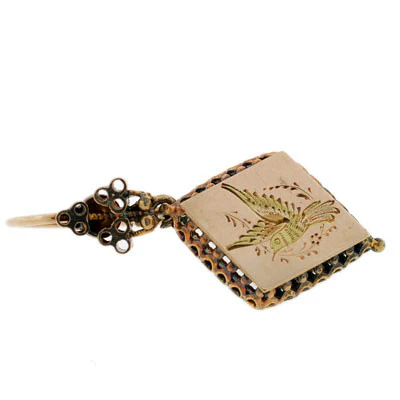 Victorian 14kt Etched Bird & Fine Wirework Earrings - Image 3