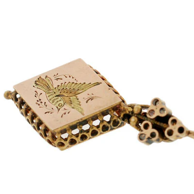 Victorian 14kt Etched Bird & Fine Wirework Earrings - Image 5