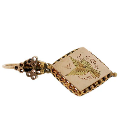 Victorian 14kt Etched Bird & Fine Wirework Earrings - Image 6