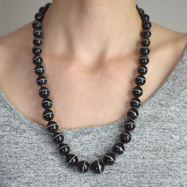 Victorian 14kt Graduated Banded Agate Bead Necklace 25.5" - Image 7