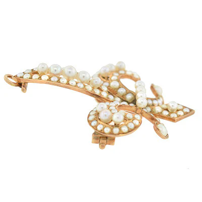 Victorian 14kt Natural Pearl Fleur de Lys Pin/Pendant - Image 3