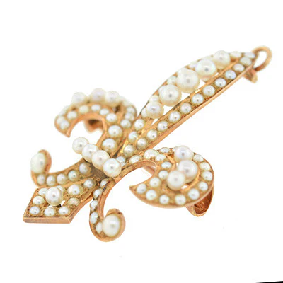 Victorian 14kt Natural Pearl Fleur de Lys Pin/Pendant - Image 4