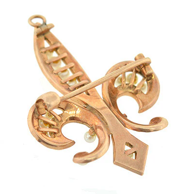 Victorian 14kt Natural Pearl Fleur de Lys Pin/Pendant - Image 5