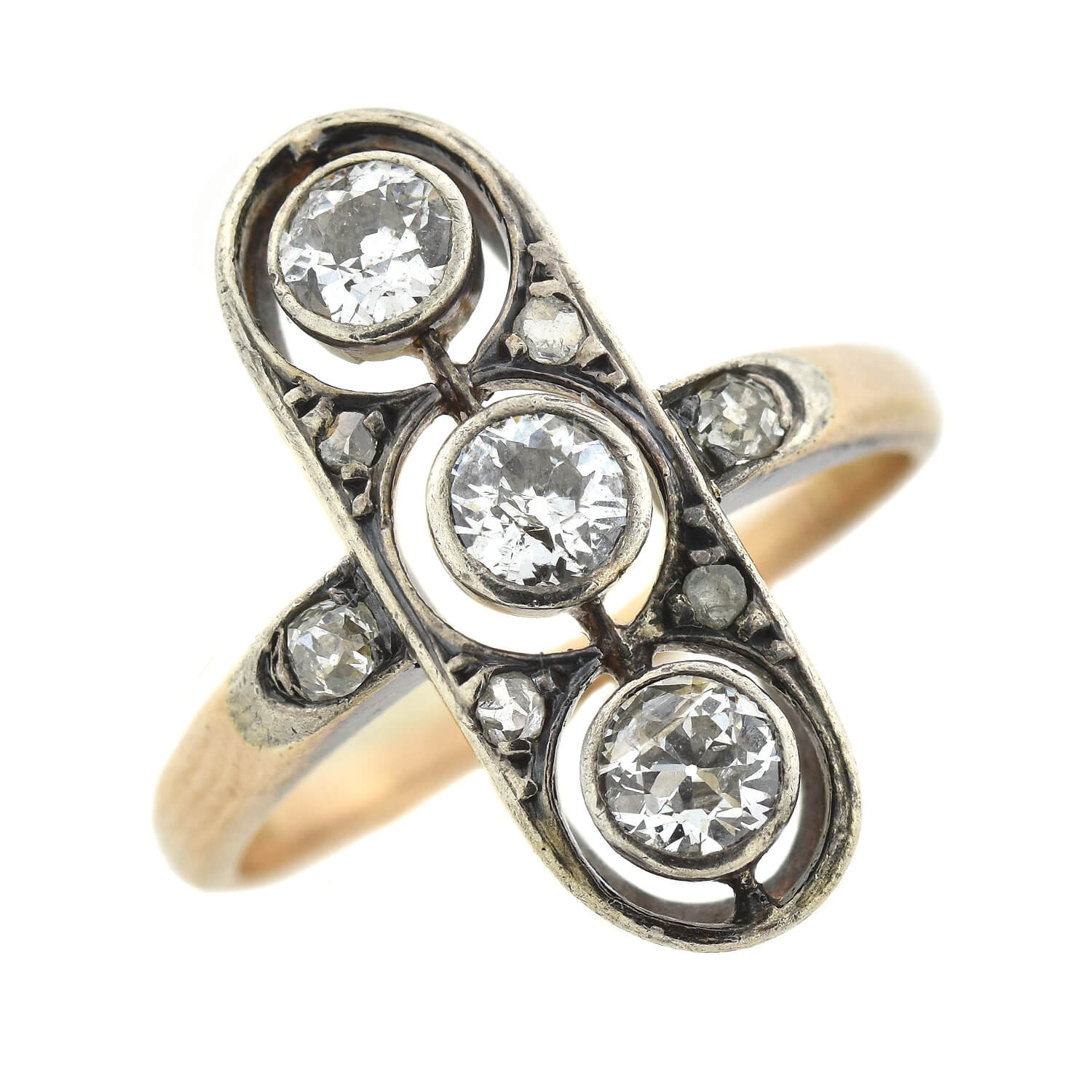 Victorian 14kt/Sterling + Diamond 3-Stone Ring 0.75ctw - Image 5