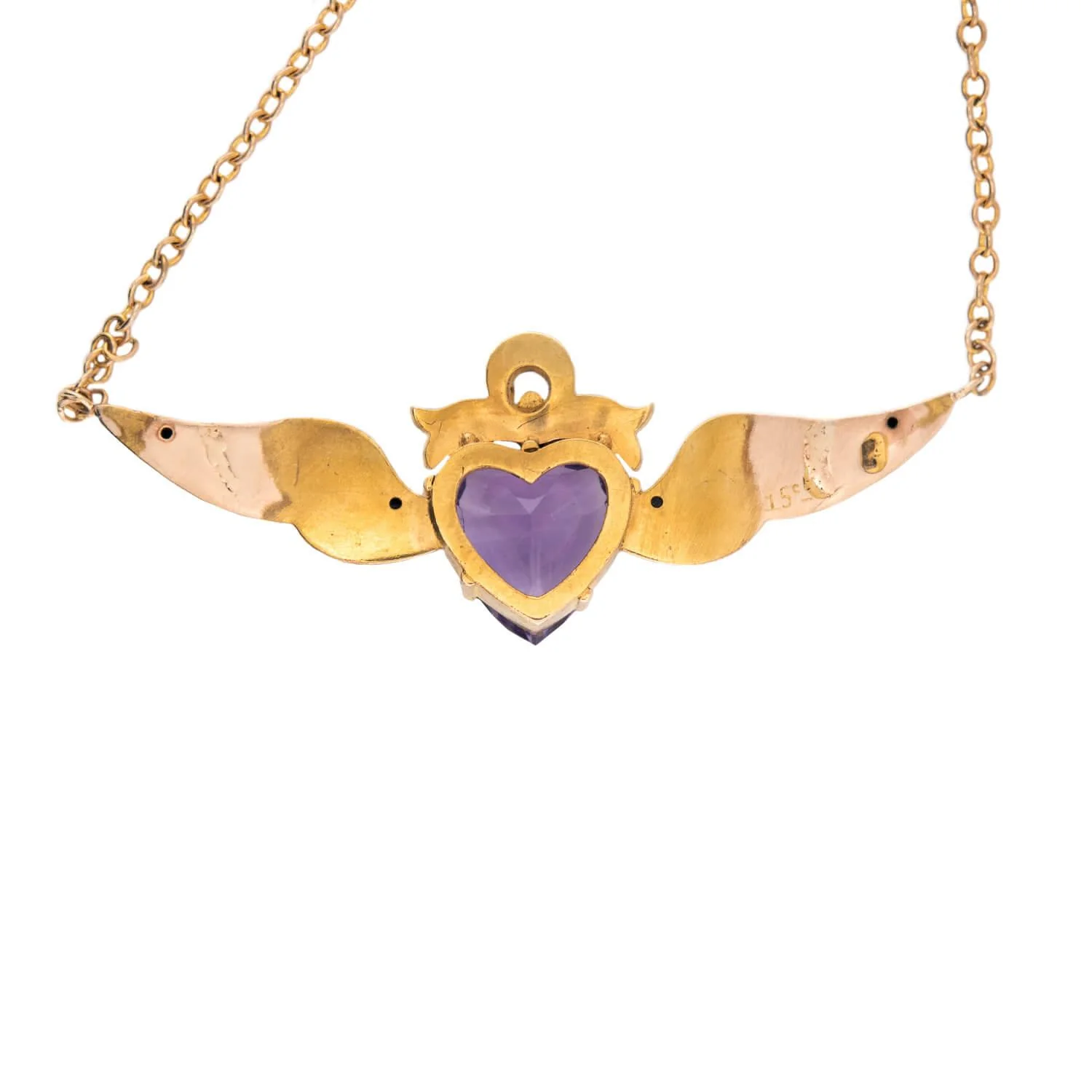 Victorian 15k/18k Amethyst & Pearl Winged Heart Pin/Pendant - Image 4