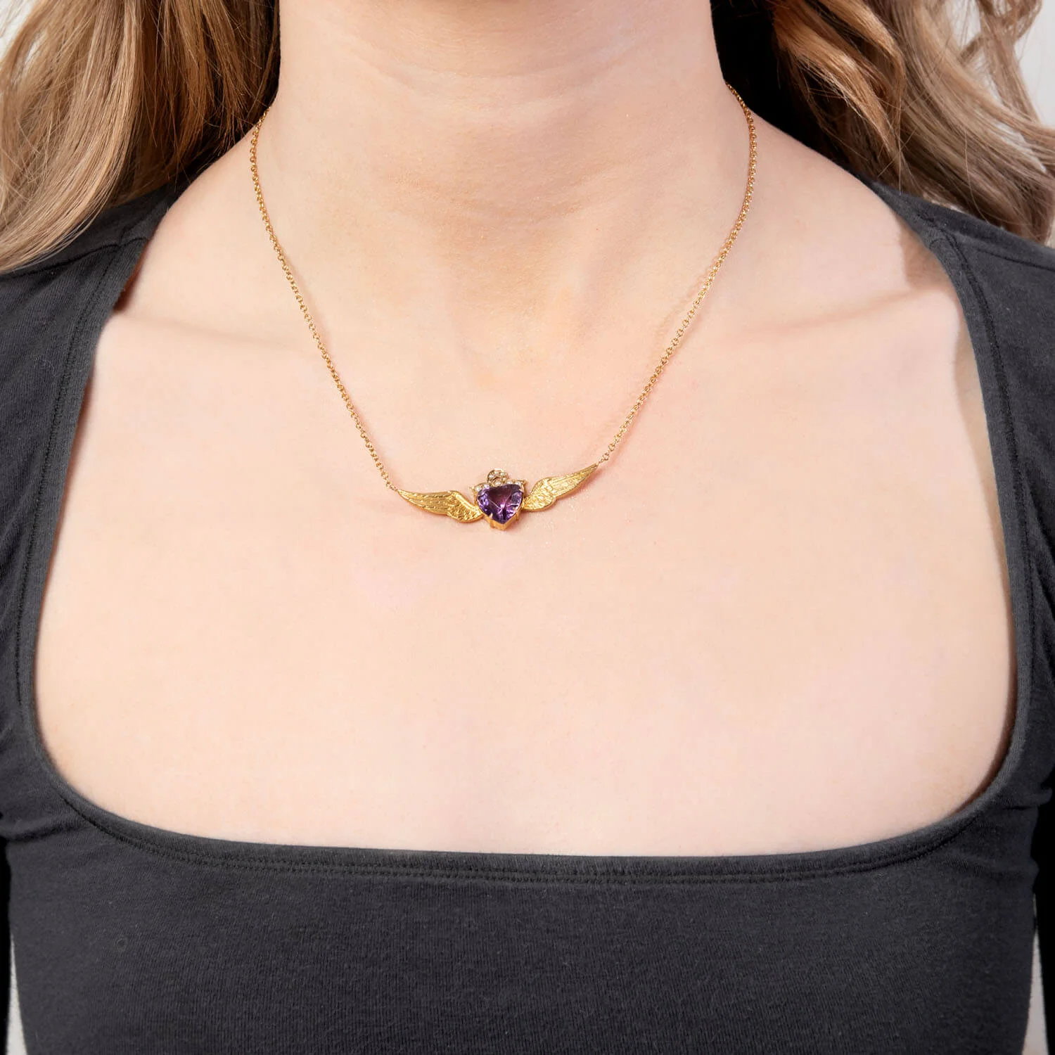 Victorian 15k/18k Amethyst & Pearl Winged Heart Pin/Pendant - Image 6