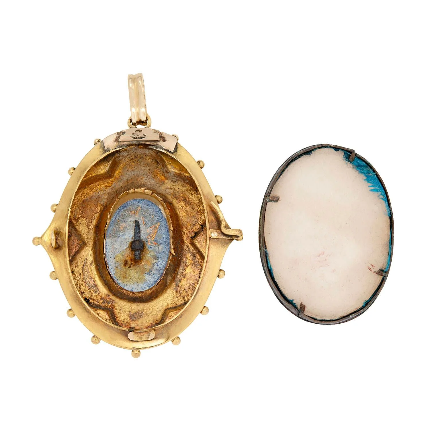 Victorian 15k Diamond Enameled Etruscan Plaque Locket Pendant - Image 4