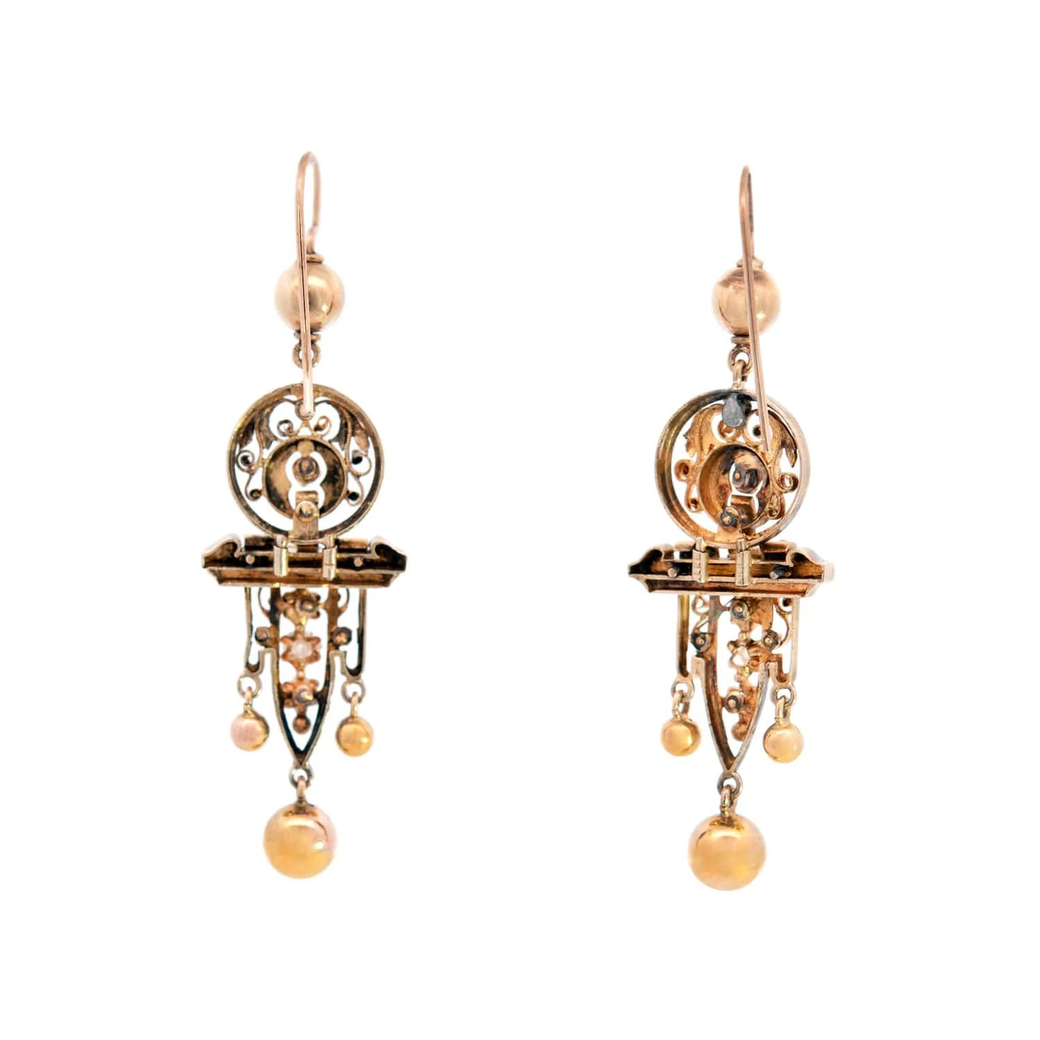 Victorian 15k Turquoise and Seed Pearl Dangle Earrings - Image 3