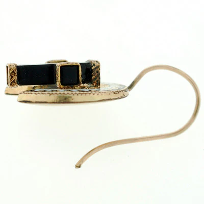 Victorian 15kt Onyx Cross & Enamel Earring & Pin Set - Image 4