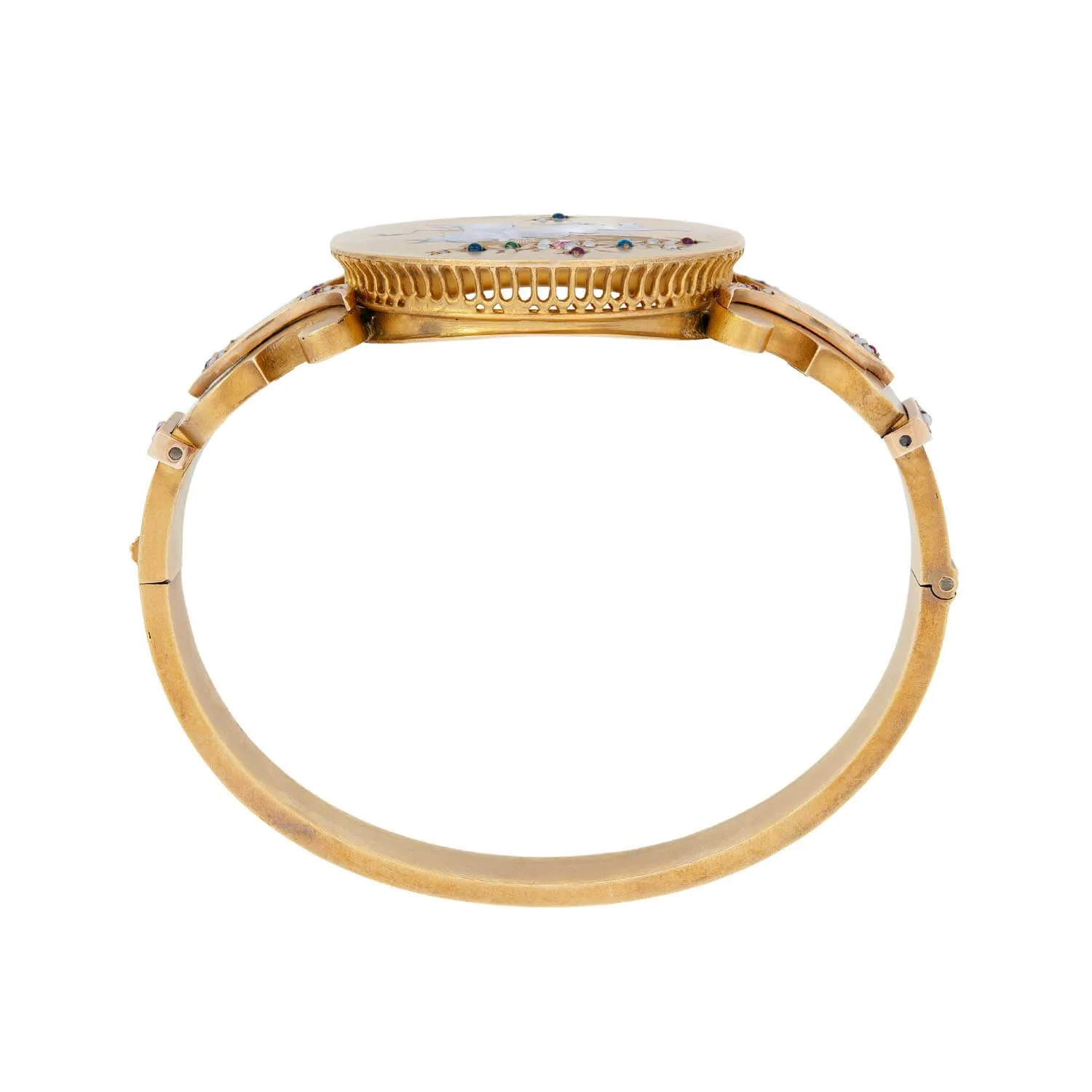 Victorian 18k Ruby, Sapphire, Emerald, and Pearl Enameled Cherub Bangle - Image 3