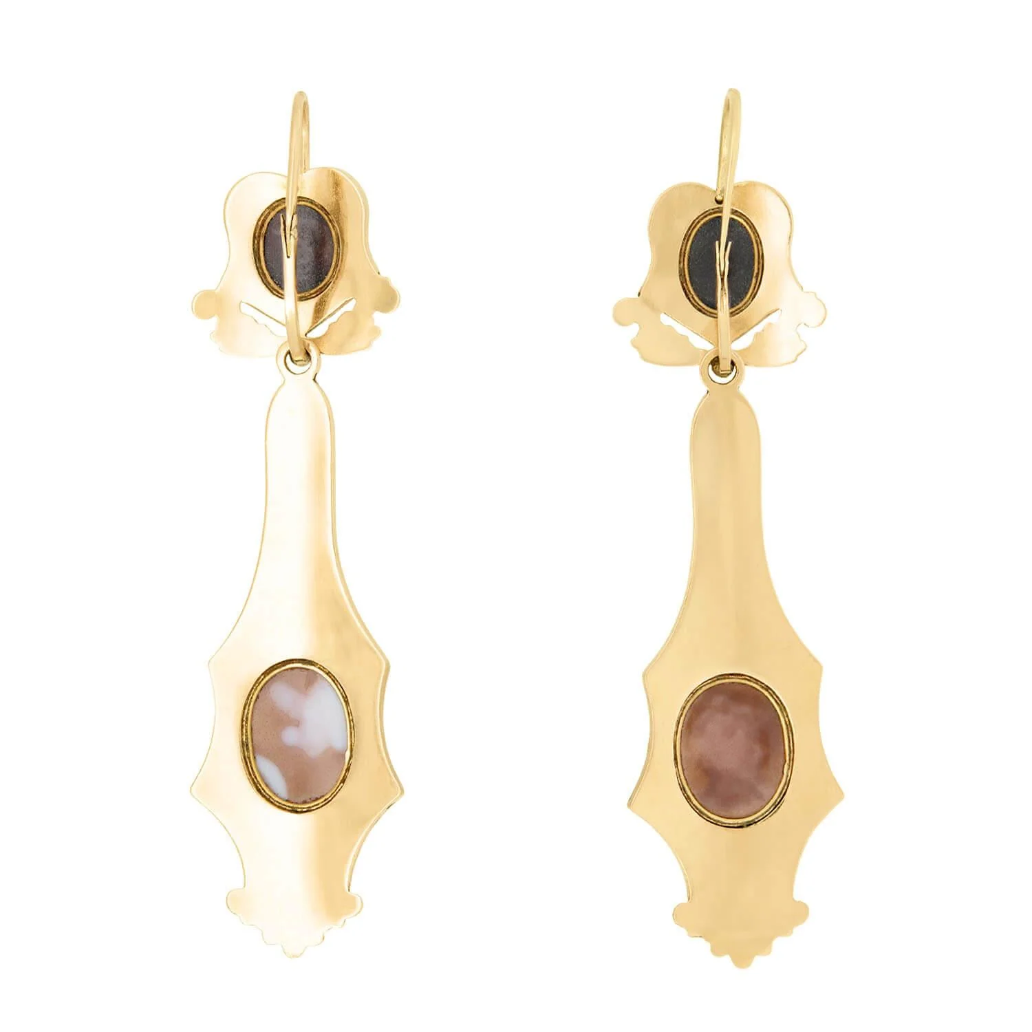 Victorian 18k Shell Cameo Swiss Enamel Day/Night Earrings - Image 4
