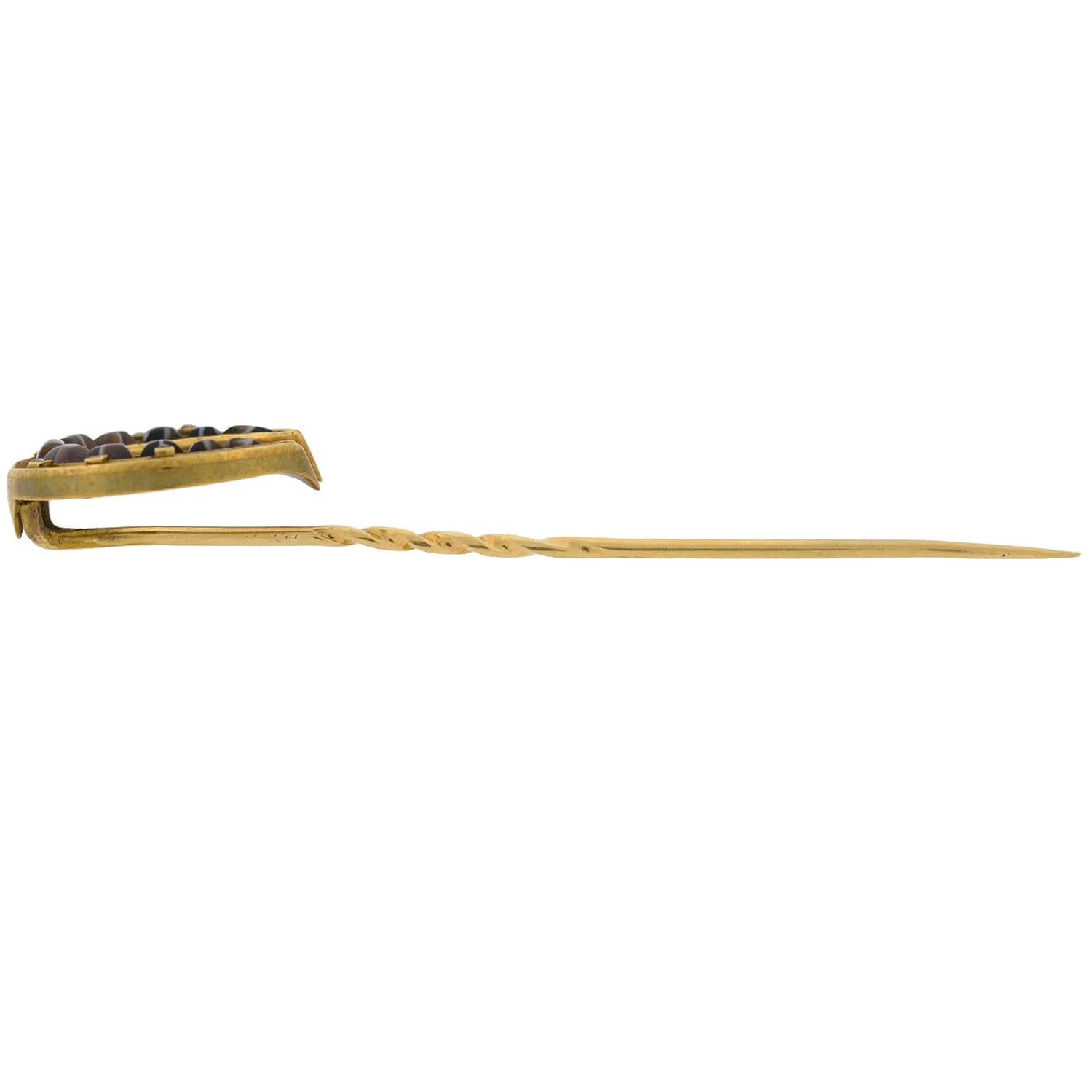 Victorian 18kt/14kt Banded Agate + Rose Cut Diamond Horseshoe Stick Pin - Image 3