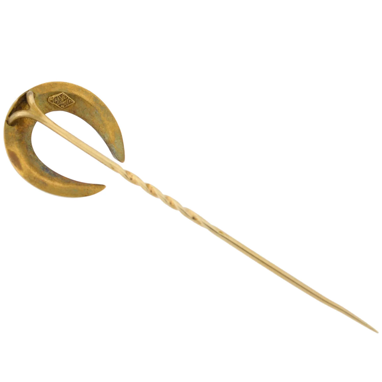 Victorian 18kt/14kt Banded Agate + Rose Cut Diamond Horseshoe Stick Pin - Image 5