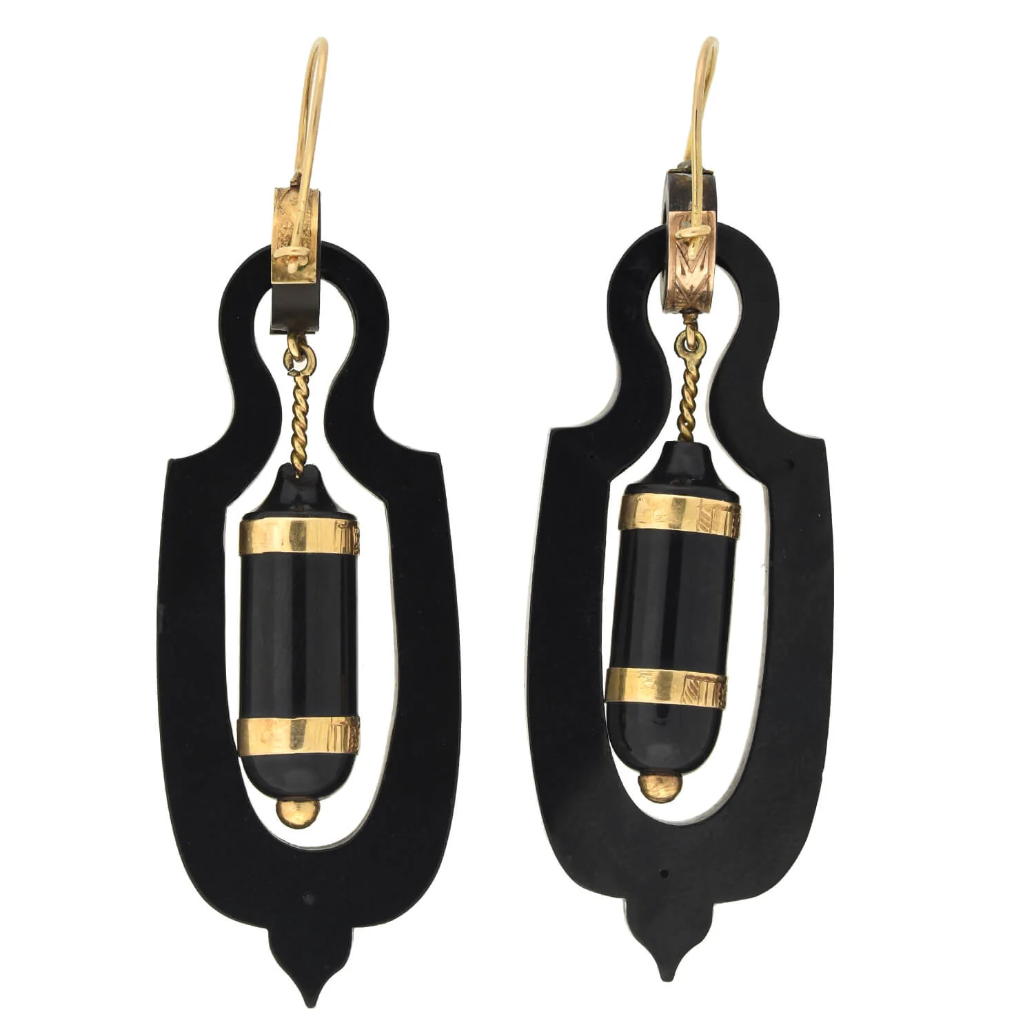 Victorian 18kt Large Hand-Carved Jet Urn Earrings - Image 7