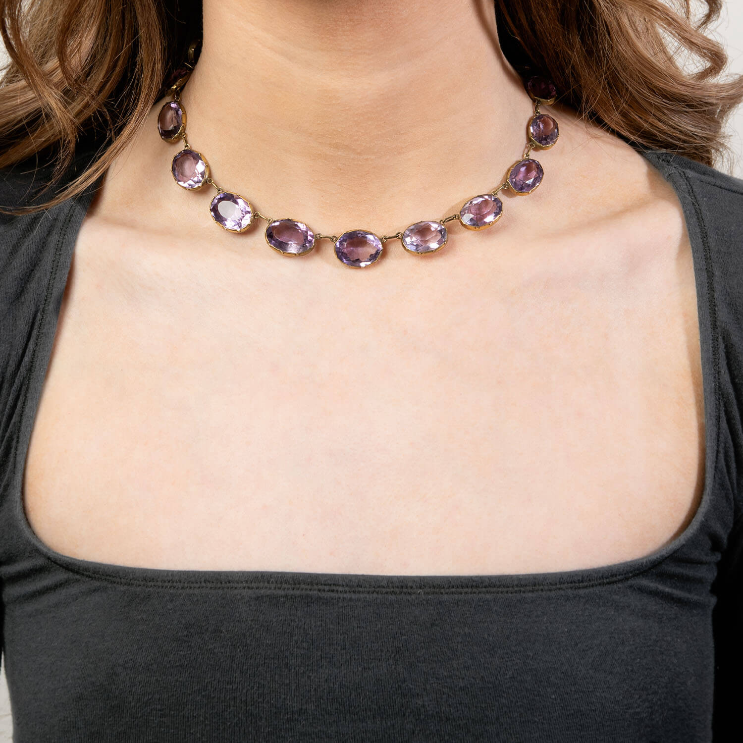 Victorian 9k/Silver Gilt Amethyst Riviera Necklace - Image 6