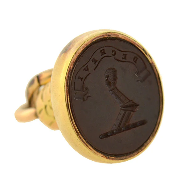 Victorian 9kt Agate Embowed Arm + Shield Figural Intaglio Fob Pendant - Image 5